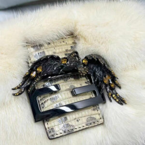 Rare Vintage Fendi Baguette Bag Fur with Lizard and Crystals Birds