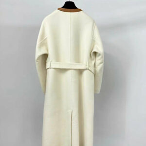 Hermes long cream white leather cashmere coat size 36
