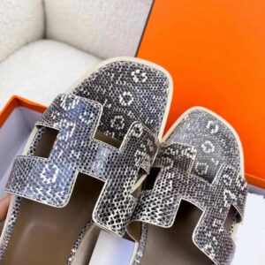 HERMES Lizard Oran Sandals 37.5 Ombre