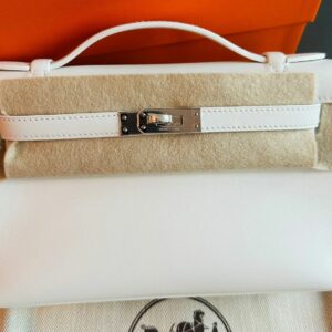 Hermes Kelly Pochette White Swift Palladium Hardware