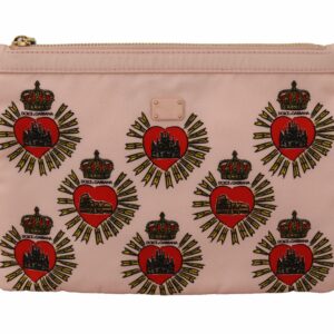 Dolce Gabbana Clutch Pink DG Logo Devotion Heart Nylon Pouch Wallet ONE SIZE Pink