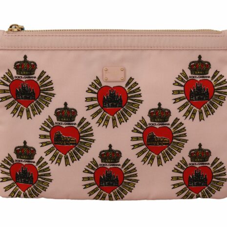 Dolce Gabbana Clutch Pink DG Logo Devotion Heart Nylon Pouch Wallet ONE SIZE Pink