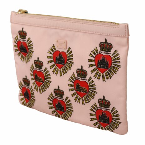 Dolce Gabbana Clutch Pink DG Logo Devotion Heart Nylon Pouch Wallet