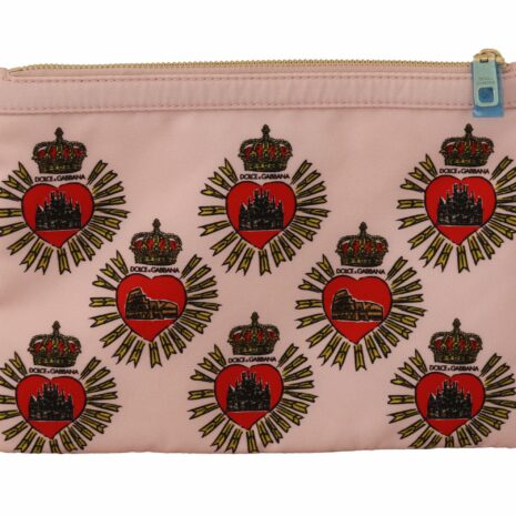 Dolce Gabbana Clutch Pink DG Logo Devotion Heart Nylon Pouch Wallet