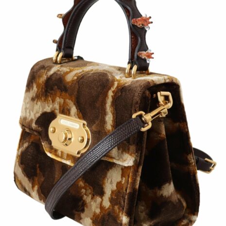 Dolce & Gabbana Devotion Small Velvet Giraffe Print Bag