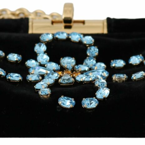 Dolce & Gabbana Velvet Evening Party Crossbody with Crystal Studs and Gold Chain Strap