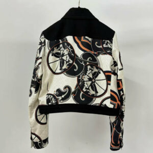 Hermes Black & White "Outdoor" Printed Silk Short Jacket size 36