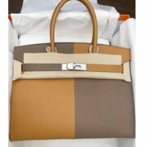 Hermes Birkin 30 Casaque Sesame, Alezan and Bleu Indigo Epsom Palladium Hardware