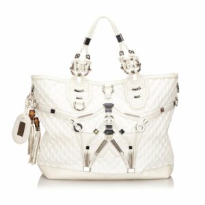 New Gucci White Chemical Fiber Fabric GG Techno Horsebit Tote Bag Italy