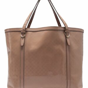 New Gucci Brown Microguccissima Patent Leather Nice Tote Bag Italy