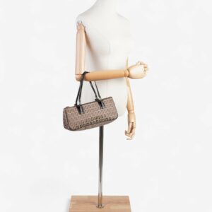 Fendi Zucchino Mini East West Beige / Brown Canvas Small