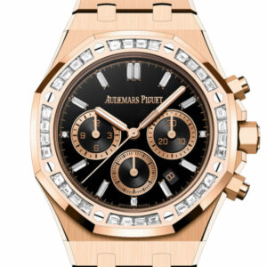 Audemars Piguet Royal Oak Chronograph Rose Gold Diamond Bezel Black Onyx Diamond Baguette Dial Watch 26715OR.ZZ.1356OR.02