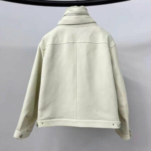 HERMES PALETOT BOMBER JACKET WHITE SHEARLING LEATHER WOOL size 34