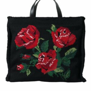 Dolce & Gabbana Rose Knitted Wool Tote Bag ONE SIZE Black