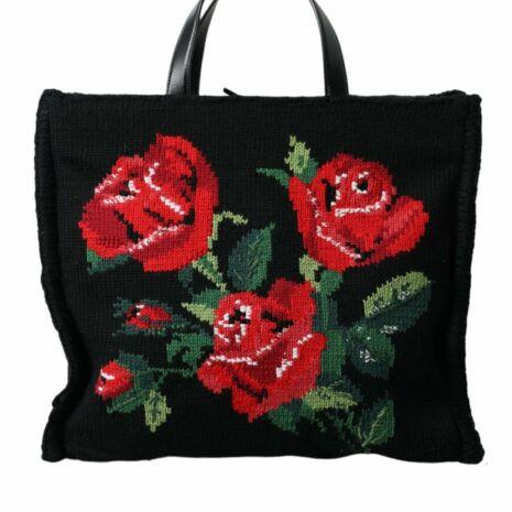 Dolce & Gabbana Rose Knitted Wool Tote Bag