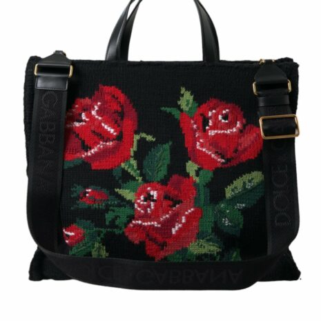 Dolce & Gabbana Rose Knitted Wool Tote Bag