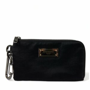 Dolce & Gabbana Black Nylon Keychain with Carabiner Clip ONE SIZE Black