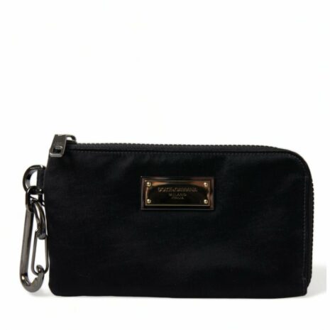 Dolce & Gabbana Black Nylon Keychain with Carabiner Clip ONE SIZE Black