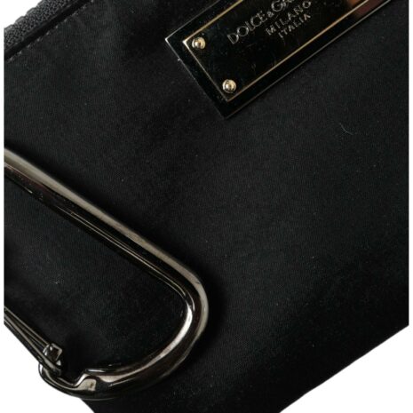 Dolce & Gabbana Black Nylon Keychain with Carabiner Clip