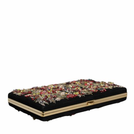 Dolce & Gabbana Floral Gold Frame Clutch Evening Purse with Card Slots and Logo Details