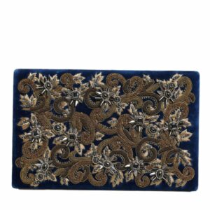 Dolce & Gabbana Blue Velvet Embellished Clutch Bag Women's Embroidered Beadwork Evening Clutch Luxury Beaded Clutch Bag Navy Blue Velvet ONE SIZE Blue