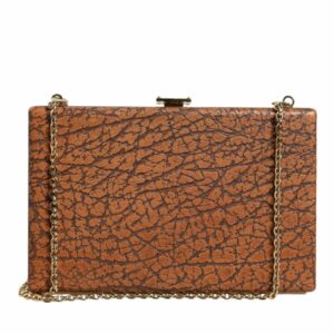 Dolce & Gabbana Leather Gold Frame Clutch Mini Crossbody Bag with Chain and Card Slots ONE SIZE Brown