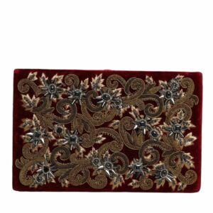 Dolce & Gabbana Velvet Clutch with Gold Frame and Baroque Crystal Detailing ONE SIZE Red