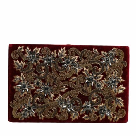 Dolce & Gabbana Velvet Clutch with Gold Frame and Baroque Crystal Detailing ONE SIZE Red