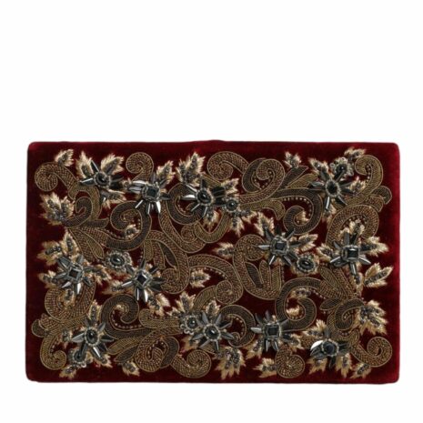 Dolce & Gabbana Velvet Clutch with Gold Frame and Baroque Crystal Detailing