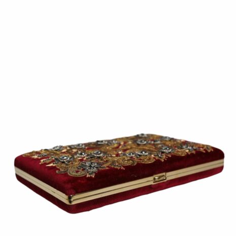 Dolce & Gabbana Velvet Clutch with Gold Frame and Baroque Crystal Detailing