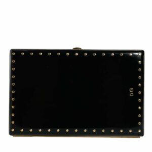 Dolce & Gabbana Leather Studded Gold Frame Clutch Evening Purse ONE SIZE Black
