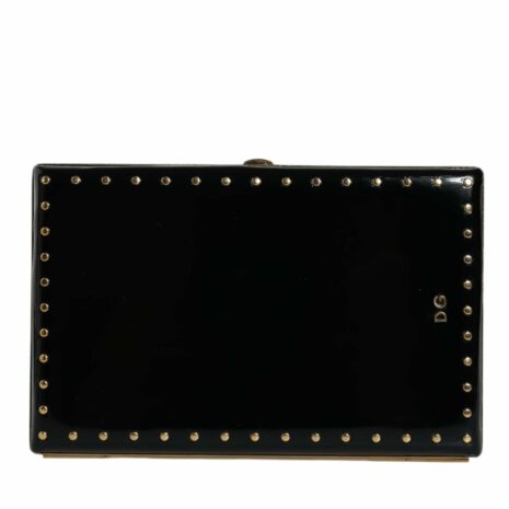 Dolce & Gabbana Leather Studded Gold Frame Clutch Evening Purse ONE SIZE Black