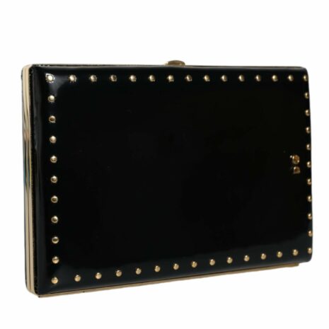 Dolce & Gabbana Leather Studded Gold Frame Clutch Evening Purse