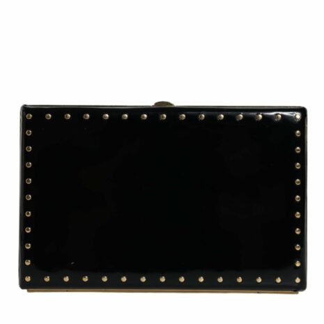 Dolce & Gabbana Leather Studded Gold Frame Clutch Evening Purse