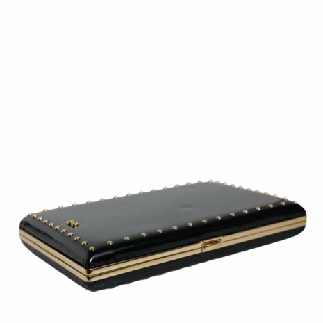 Dolce & Gabbana Leather Studded Gold Frame Clutch Evening Purse