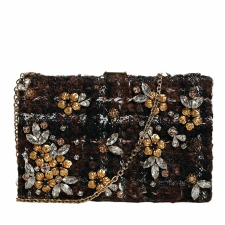 Dolce & Gabbana Tweed Floral Clutch Evening Party Crossbody Bag ONE SIZE Multicolor