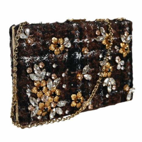 Dolce & Gabbana Tweed Floral Clutch Evening Party Crossbody Bag