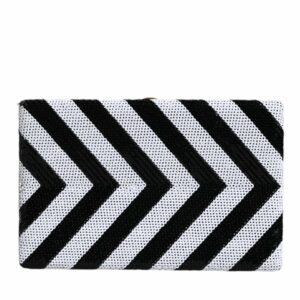 Dolce & Gabbana Black/White Sequin Chevron Clutch Women's Chevron Sequin Evening Clutch Kiss-lock Sequin Clutch Bag ONE SIZE blackwhite