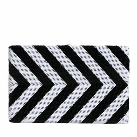 Dolce & Gabbana Black/White Sequin Chevron Clutch Women's Chevron Sequin Evening Clutch Kiss-lock Sequin Clutch Bag ONE SIZE blackwhite