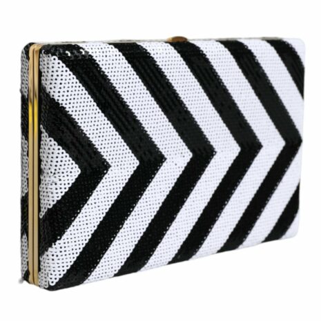 Dolce & Gabbana Black/White Sequin Chevron Clutch Women's Chevron Sequin Evening Clutch Kiss-lock Sequin Clutch Bag
