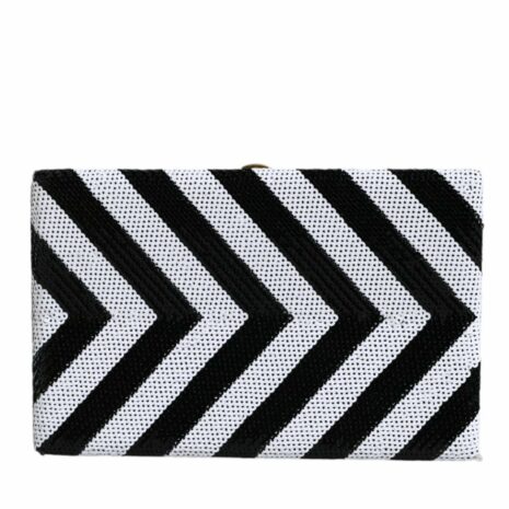 Dolce & Gabbana Black/White Sequin Chevron Clutch Women's Chevron Sequin Evening Clutch Kiss-lock Sequin Clutch Bag