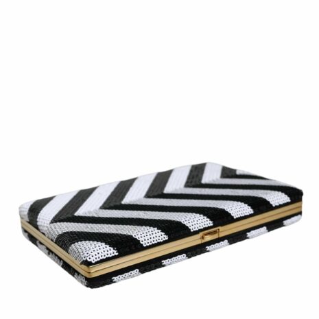 Dolce & Gabbana Black/White Sequin Chevron Clutch Women's Chevron Sequin Evening Clutch Kiss-lock Sequin Clutch Bag