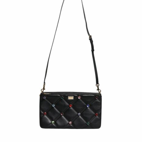 Dolce & Gabbana Leather Crystal Embellished Logo Shoulder Bag