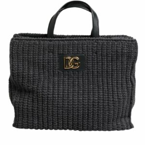 Dolce & Gabbana Knitted Tote Bag with Leather Handles Women Black Shoulder Bags ONE SIZE Black