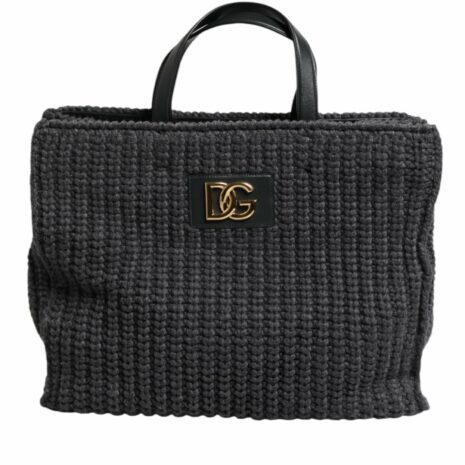 Dolce & Gabbana Knitted Tote Bag with Leather Handles Women Black Shoulder Bags ONE SIZE Black