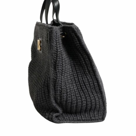 Dolce & Gabbana Knitted Tote Bag with Leather Handles Women Black Shoulder Bags