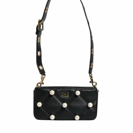 Dolce & Gabbana Sicily Quilted Pearl Shoulder Bag Women Black ONE SIZE Black