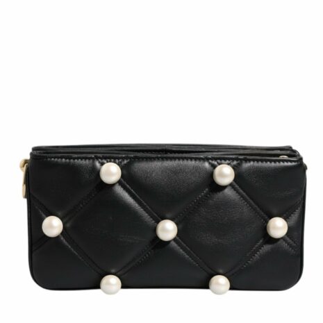 Dolce & Gabbana Sicily Quilted Pearl Shoulder Bag Women Black
