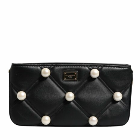 Dolce & Gabbana Sicily Quilted Pearl Shoulder Bag Women Black