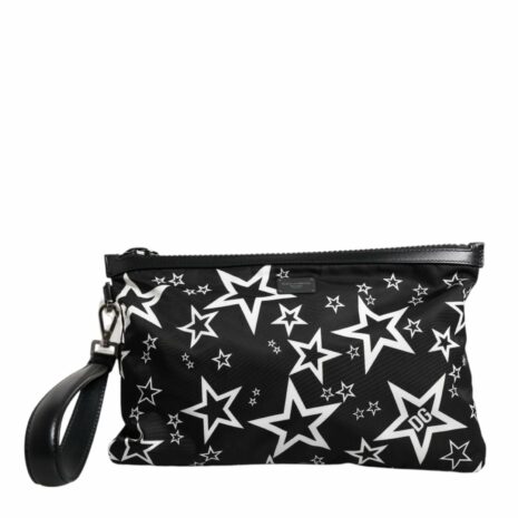 Dolce & Gabbana Star Print Nylon Clutch Women Black And White Clutch Bags ONE SIZE Black And White